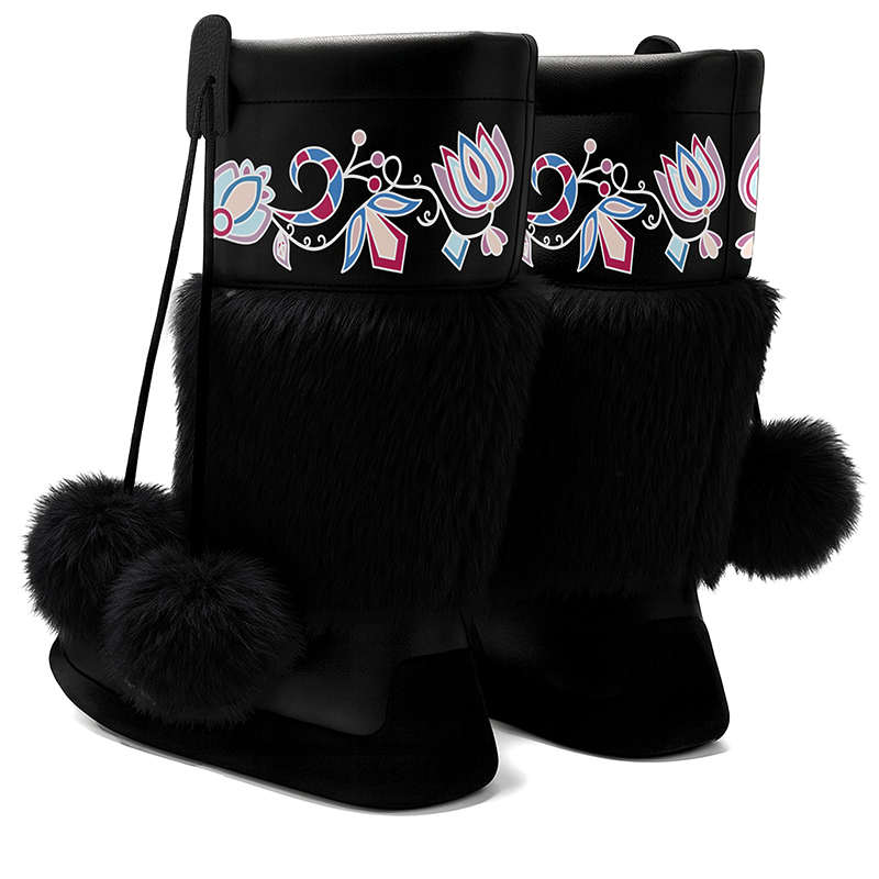 Northern Ember Real Black Leather MocLux Calf with Fur