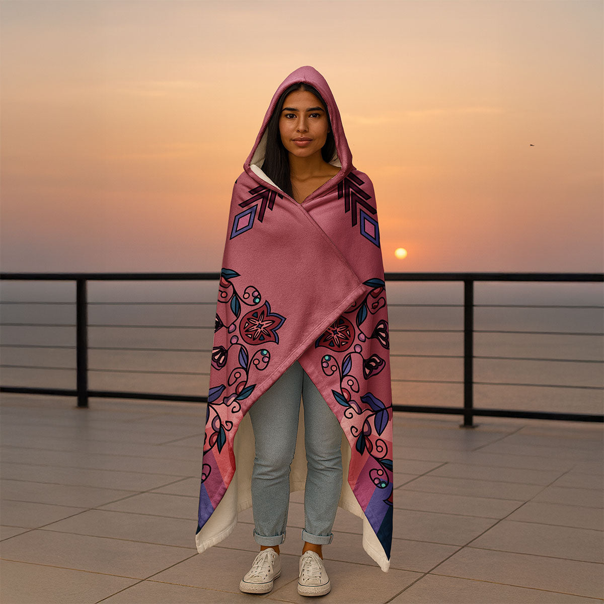 Frost Flower Circle Hooded Blanket