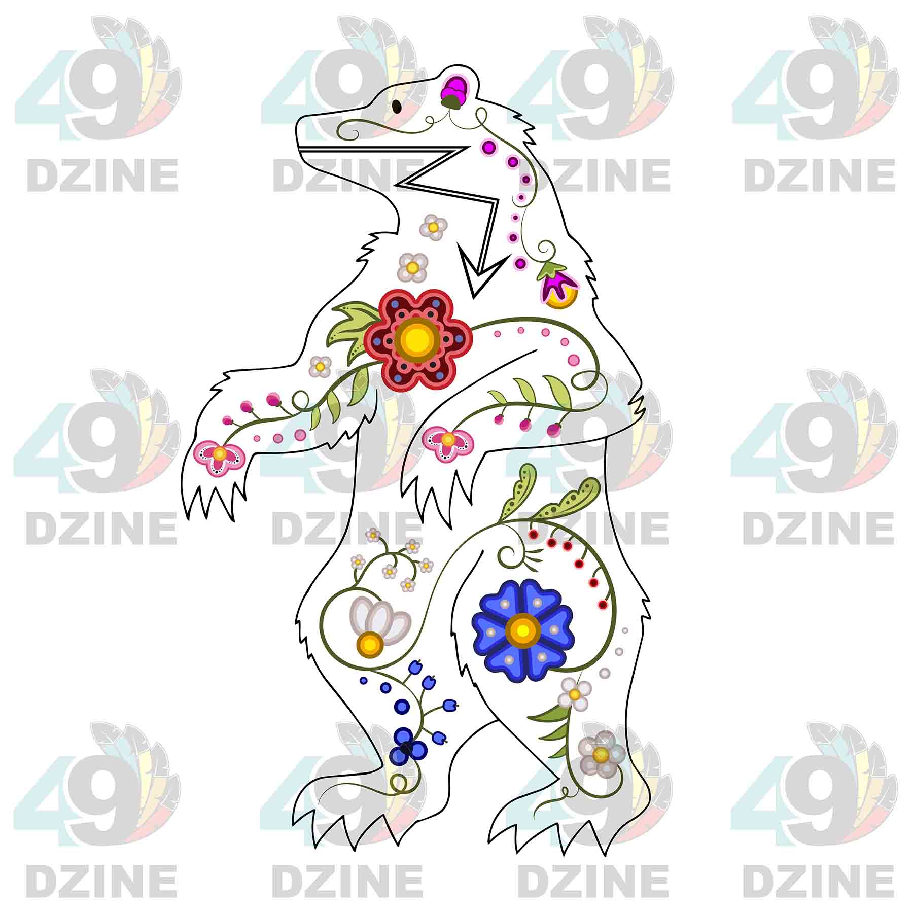 Floral Bear Stand White UV Sticker