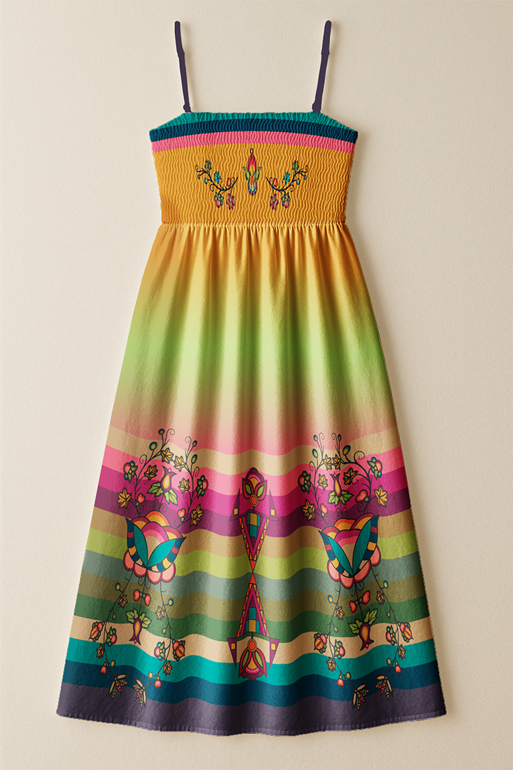 Sacred Bloom Vine Smock Top Dress