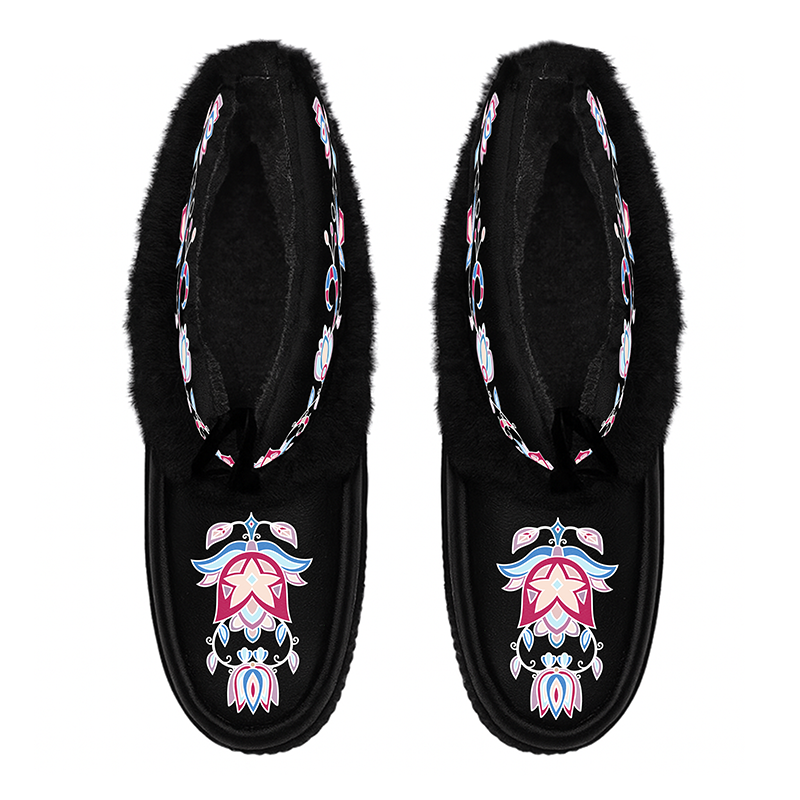 Northern Ember Black Leather MocLux Ankle with Fur