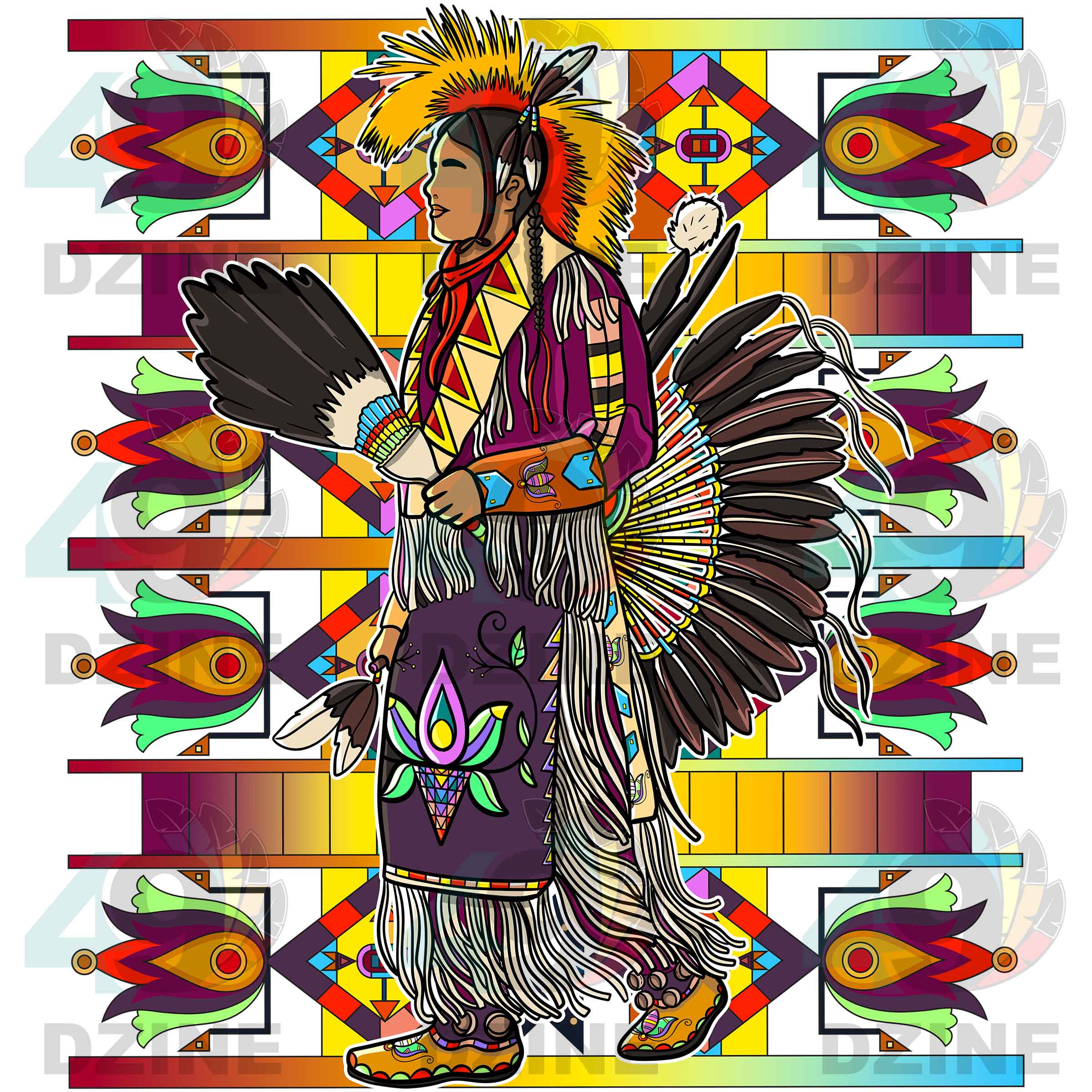 Fancy Dancer 17 with Geometric Design Transfer (Various Sizes)