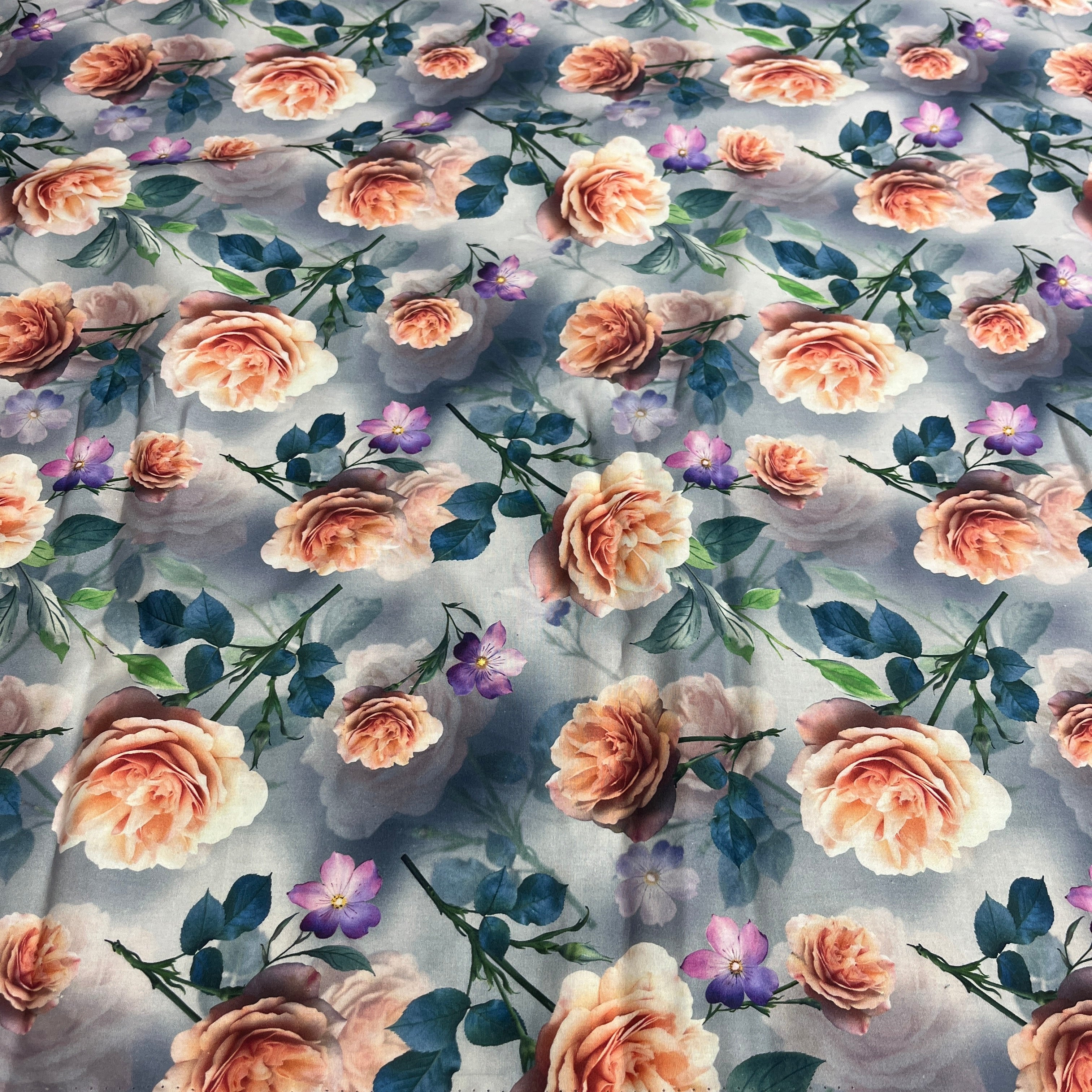Smoke Flowers Wood Cotton Fabric
