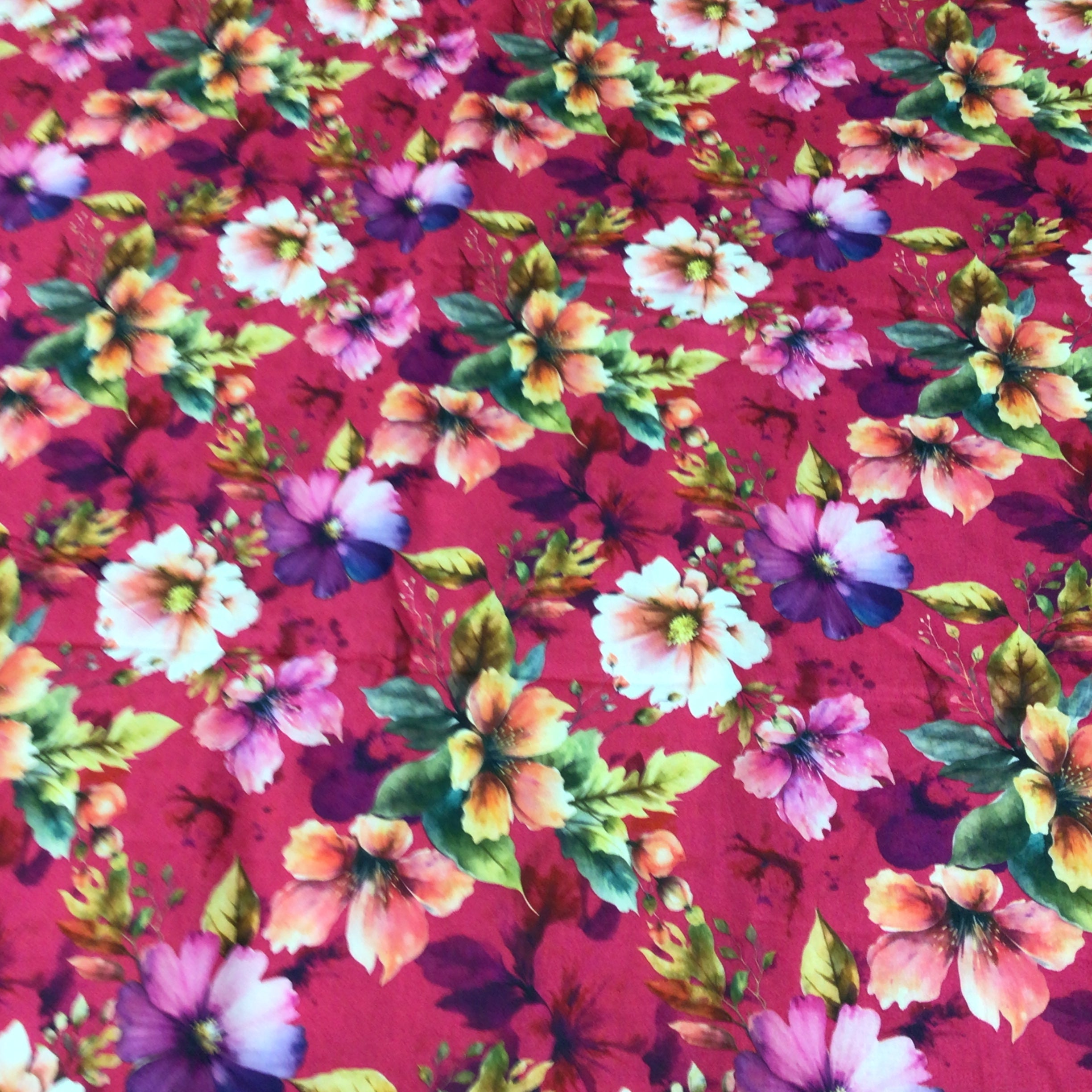 Royal Flowers Cranberry Cotton Fabric