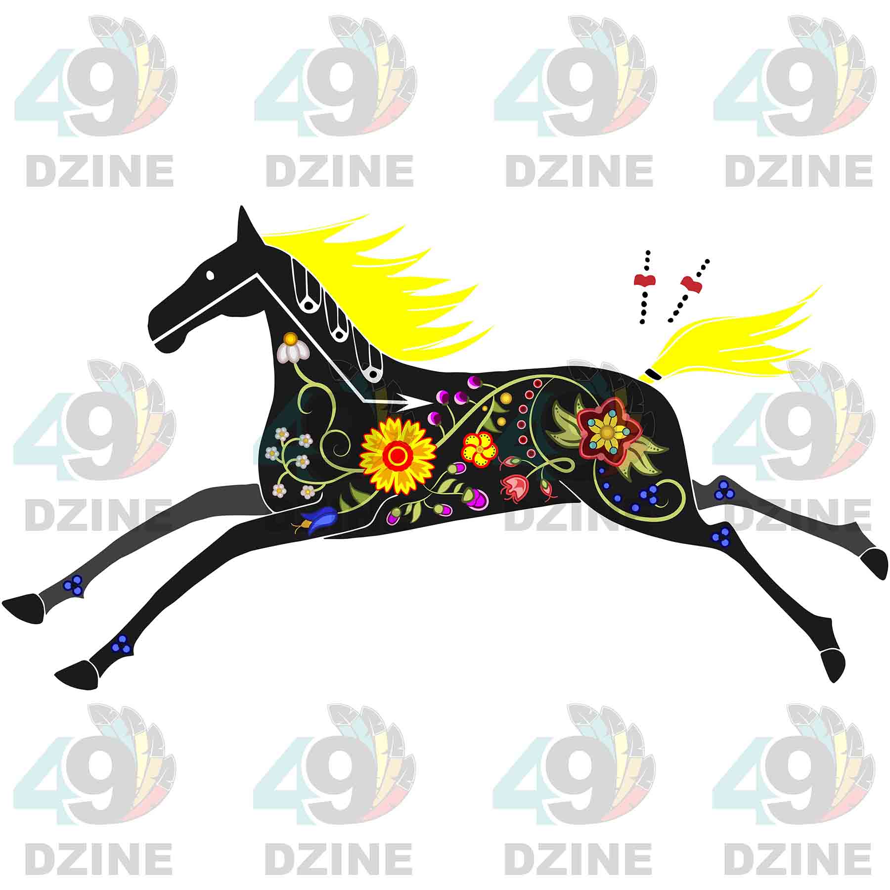 Floral Horse Black UV Sticker