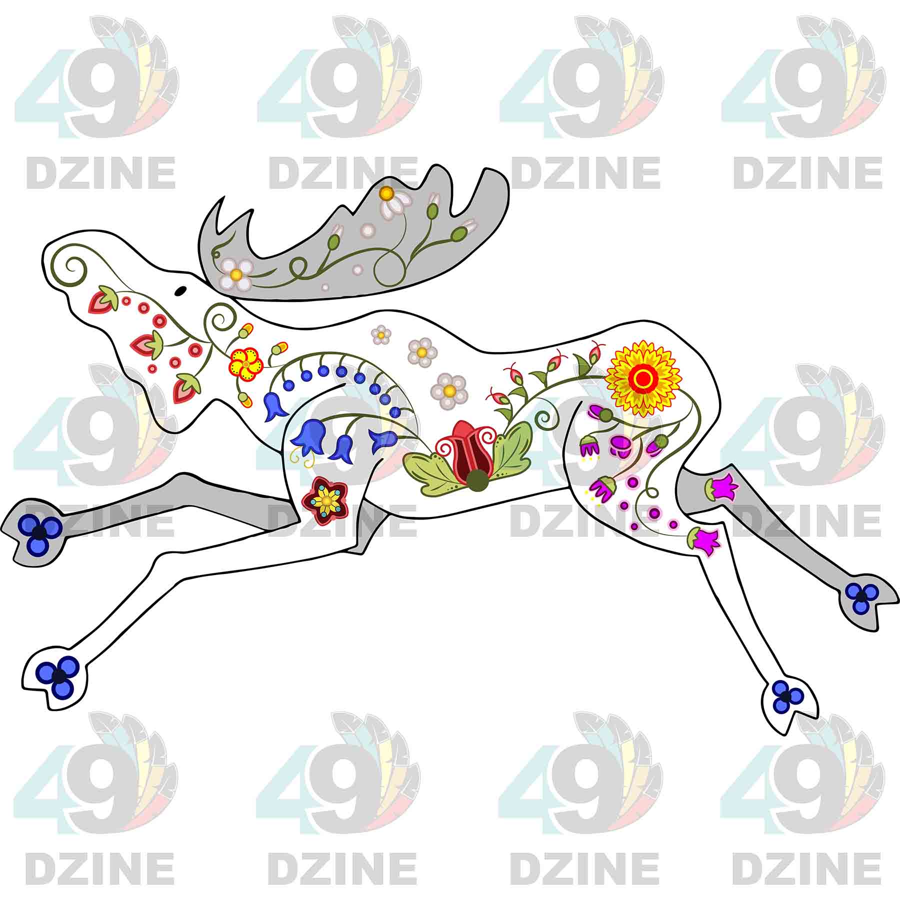 Floral Moose White UV Sticker